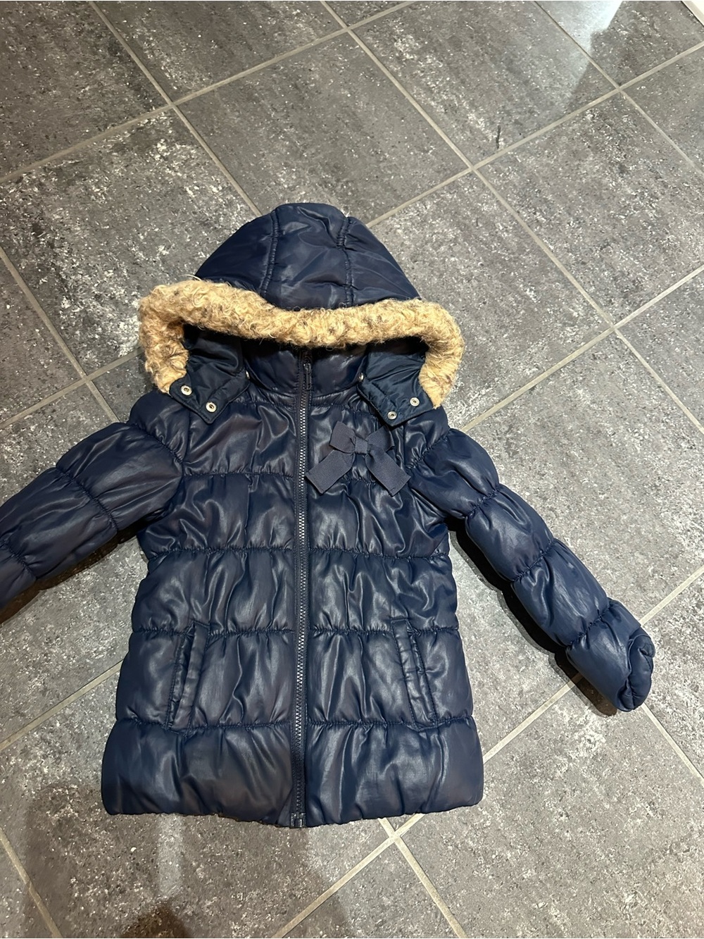 H&M Navy Puff Jacket with Faux Fur Trim Hood